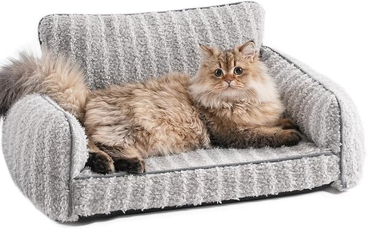 Mewoo Cat Beds for Indoor Cats, Cat Couch with Removable Washable Cover, Orthopedic Small Dog Bed Cute Pet Bed with Non-Slip Bottom (26.0" L x 19.0" W x 11.8" Th, Grey)
