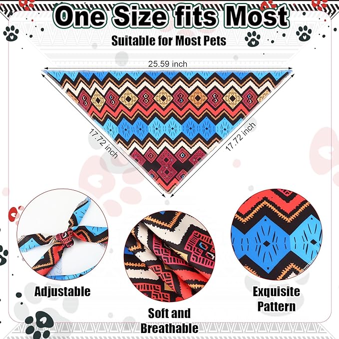 Amylove 120 Pcs Dog Bandanas Bulk Holiday Triangle Dog Pack Puppy Kerchief Bandana Adjustable Pet Scarf for Pet Cat Costume Accessories Decor Summer(Geometry)