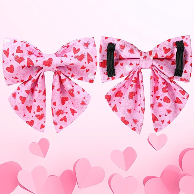 Valentine’s Dog Collar with Bow Tie, Pink Heart Bowtie Collar with Metal Buckle, Valentine’s Gift Pet Collar for Puppy Girl Boy Dog or Cat, Wedding Dog Collar,XL
