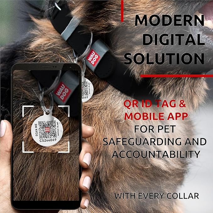 WAUDOG Long Lasting Leather Dog Collar for Large Dogs, Medium & Small Dogs - Adjustable Classic Puppy Collars for Large Breed Dogs - Boy & Girl Dog Collars with Durable Buckle, D-Ring & QR Dog Tag