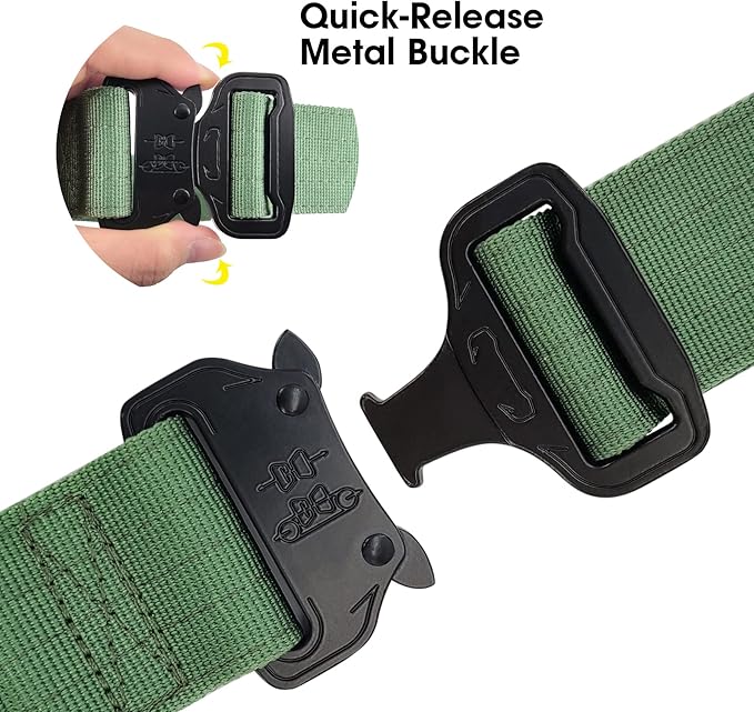 KCUCOP Heavy Duty Dog Collar - Adjustable Tactical Military Dog Collars with Metal Buckle, Quick Release, 2 D-Rings & Flag Patch for Medium & Large Dogs(Green-M)