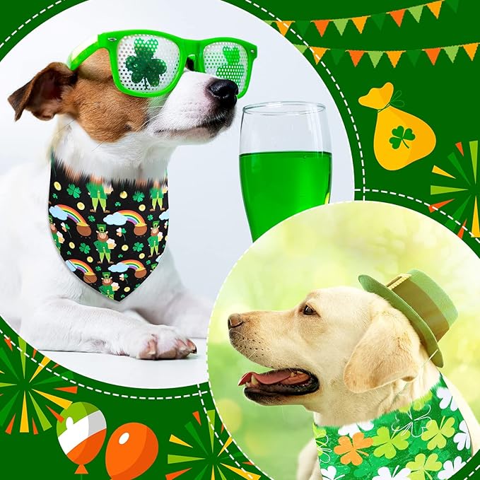20 Pcs St. Patrick's Day Dog Bandana Pet Scarf Washable Triangle Bibs Shamrock Scarfs Adjustable Pet Triangle Washable Kerchief for St. Patrick's Day Dogs Cats (Shamrock, XL)