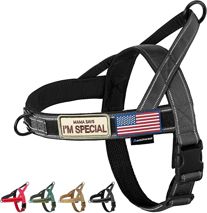 Annchwool No Pull Dog Harness with Soft Padded Handle,Reflective Strip Escape Proof and Quick Fit to Adjust Dog Harness,Easy for Training Walking for Small & Medium and Large Dogs(Black,XS,1 In Width)