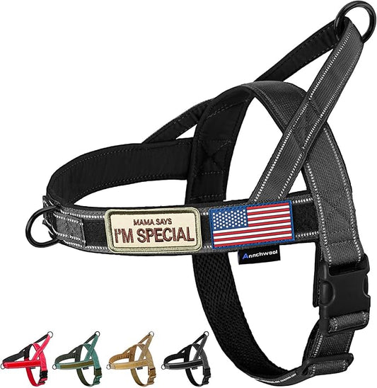 Annchwool No Pull Dog Harness with Soft Padded Handle,Reflective Strip Escape Proof and Quick Fit to Adjust Dog Harness,Easy for Training Walking for Small & Medium and Large Dogs(Black,XS,1 In Width)