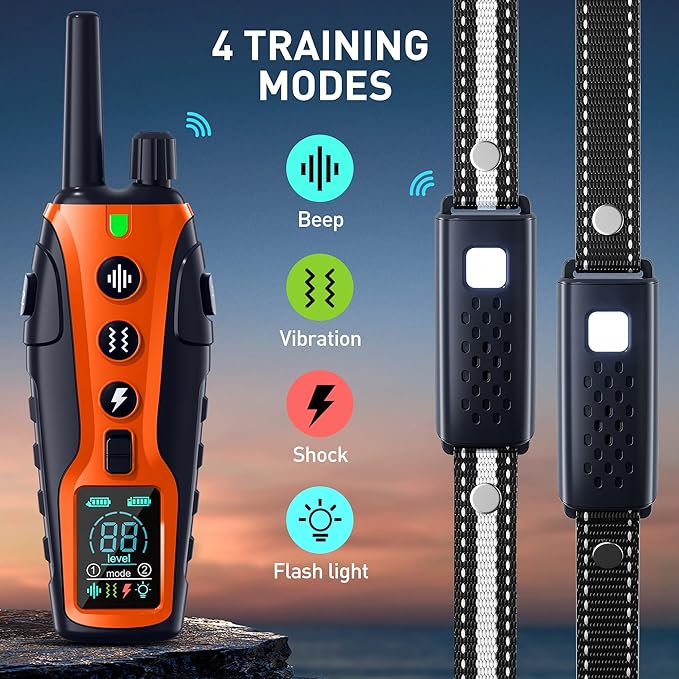 Dog Shock Collar 2 Dogs(15-150lbs) with Flashing Light for Night Walks,4000FT Dog Training Collar Adjustable Pitch Beep(1-8), Vibration(1-16), Safe Shock(1-99), and Keypad Lock, Shock Collar for Dogs