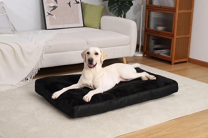 Dog Crate Bed Waterproof Deluxe Plush Dog Beds with Removable Washable Cover Anti-Slip Bottom Pet Sleeping Mattress for Large, Medium, Jumbo, Small Dogs, 35 x 22 inch, Black