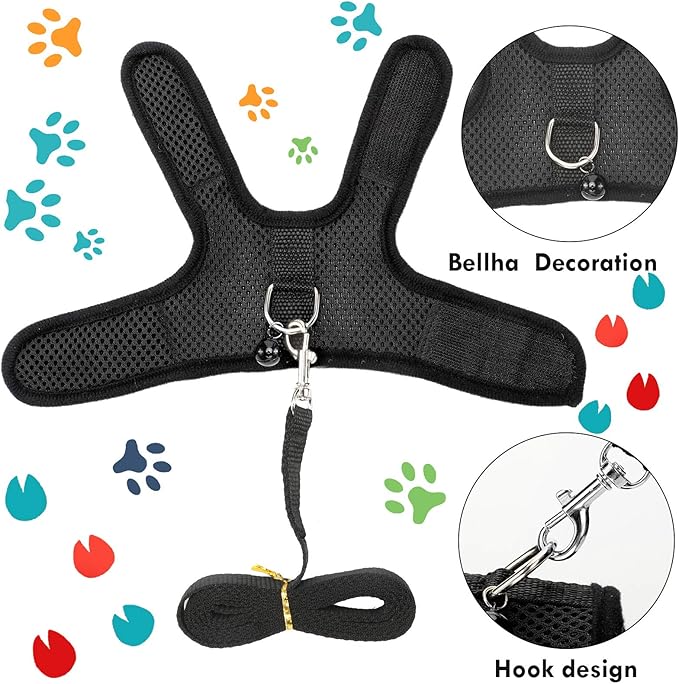 SATINIOR 2 Pieces Guinea Pig Clothes Baby Ferret Rats Hamster Soft Mesh Harness Leash Vest Set with Bell for Guinea Pigs, Hamster, Ferret, Rabbit, Chinchilla and Similar Small Animals (Blue, Black,S)