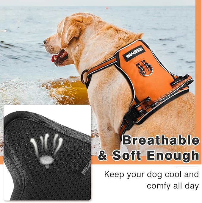 WINSEE Dog Harness No Pull, Adjustable Pet Vest with Front/Back Leash Clips, Reflective Soft Padded Dog Harness for Large Dogs, Easy Control Handle for Walking