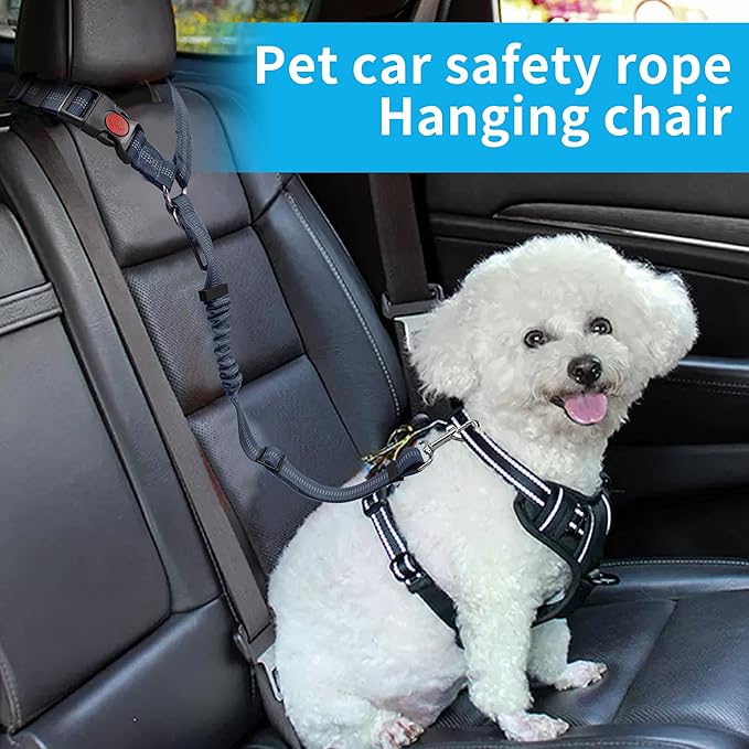 YAOHDAO Dog Seat Belt Harness for Car, Restraint Adjustable with Elastic Bungee Buffer Headrest for Vehicle, 360 Degree Swivel Nylon Pet Safety Seat Belts Heavy Duty Car Harness for Dogs (Blue)