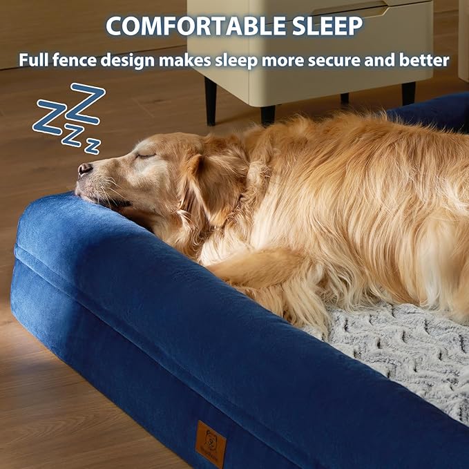 WNPETHOME Orthopedic XXXL Big Dog Bed, Washable Dog Couch with Removable Waterproof Cover, Large Pet Sofa Bed with Bolster Sides for Sleeping