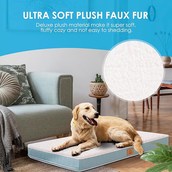 Orthopedic Dog Bed for Large Dogs, Large Dog Bed with Removable Waterproof Cover and Machine Washable Dog Bed, Egg Crate Foam Pet Bed Mat, L(35"X22"X3"), Blue