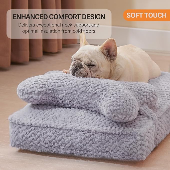 Soft Touch Orthopedic Dog Beds for Medium Dogs, Waterproof Dog Crate Bed with Removable Washable Cover, Attachable Pillow Cushion, Non-Slip Bottom (Grey, Medium)