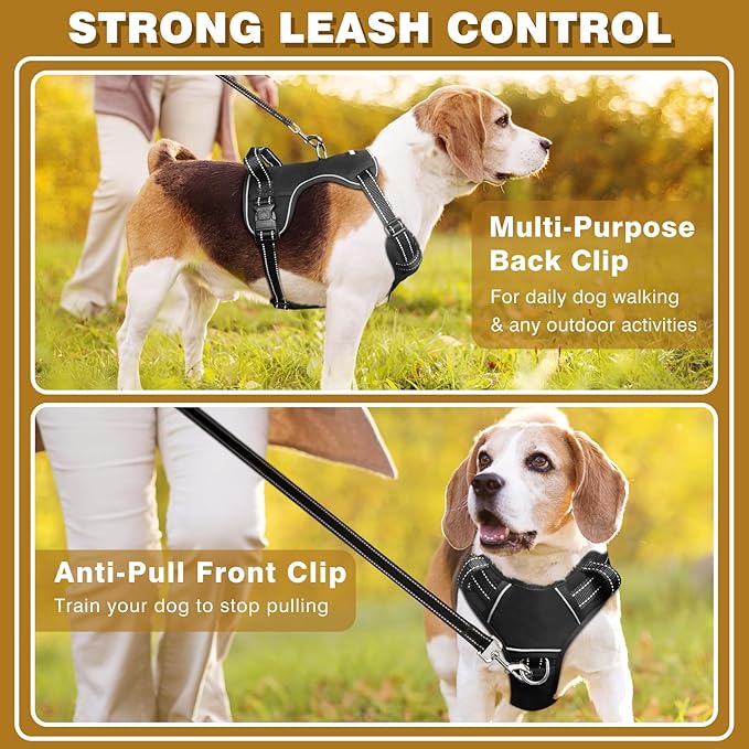 WINSEE Dog Harness No Pull, Adjustable Pet Vest with Front/Back Leash Clips, Reflective Soft Padded Dog Harness for Small Dogs, Easy Control Handle for Walking