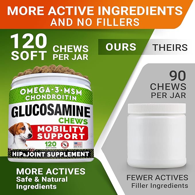 STRELLALAB Glucosamine Treats for Dogs - Joint Supplement w/Omega-3 Fish Oil - Chondroitin, MSM - Advanced Mobility Chews - Joint Pain Relief - Hip & Joint Care - Peanut Butter Flavor - 240 Ct