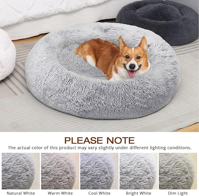 JOLLYVOGUE Dog & Cat Bed, Calming Anti-Anxiety Pet Bed for Small Dogs, Fluffy Donut Cushion for Small and Medium Pets (24")