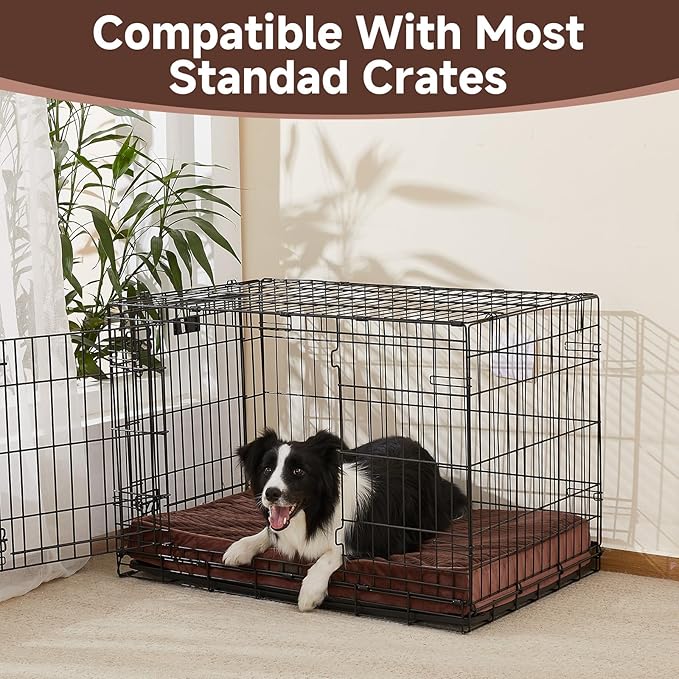 OhGeni Orthopedic Waterproof & Machine Washable Dog Bed for Medium Large Pets, Suitable for Crates, 25D Egg Crate Foam, Non-Slip Bottom & Removable Cover, Invisible Zipper, 35 Inches(Brown)