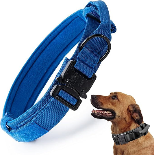 Tactical Dog Collar, Adjustable Military Training Nylon Dog Collar with Control Handle and Heavy Quick-Release Metal Buckle for Small Medium Large Dogs, Dark Blue XXL