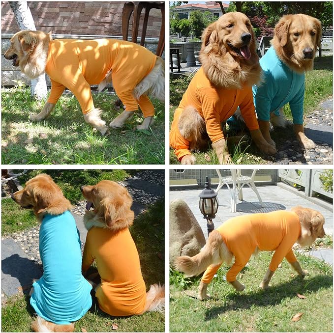 Lovelonglong Four Feet Dog Lightweight Pajamas, Pure Cotton Dog Jumpsuits 4 Legs Dog Onesies T-Shirt Stylish PJS Puppy Costume for Large Medium Small Dogs Orange S