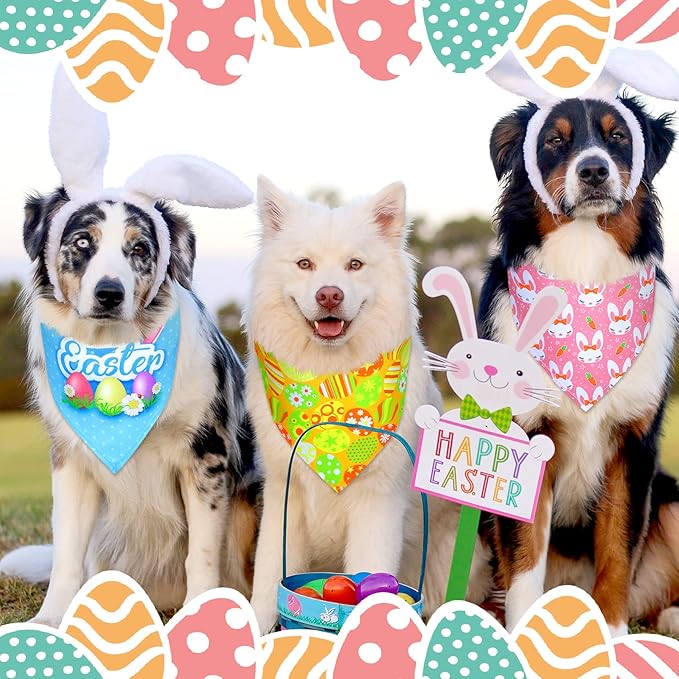 20 Pcs Easter Dog Bandana Pet Scarf Washable Triangle Bibs Shamrock Scarfs Adjustable Pet Triangle Washable Kerchief for Easter Dogs Cats