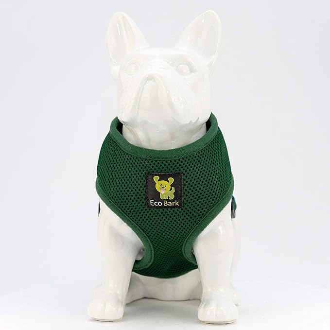 EcoBark Dog Harness - Soft Luxurious Mesh Over The Head No Pull No Choke Design - Breathable Halter Harness Vest - Eco-Friendly Easy Control for Puppy, Toy Breeds & Small Dogs (Small, Dark Green)