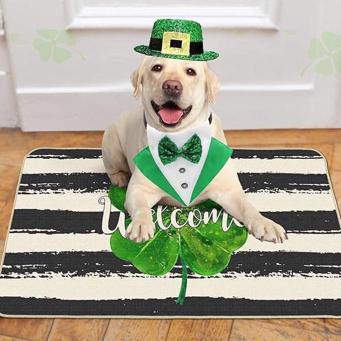 St.Patrick's Day Dog Tuxedo Bandanas Costume Pet Green Irish Outfits Adjustable Saint Patrick's Day Dog Scarf Bow Tie Collar for Large Dogs Cats Cosplay Party Dress Doggie Bibs (Grenn, Medium)