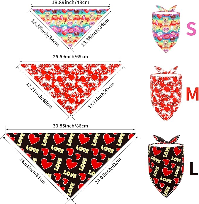 10PCS Valentines Day Dog Bandanas with Heart Lip Rose Love Print for Small XS Breed Dog Triangle Bibs Scarves for Boys and Girls Holiday Grooming Accessories