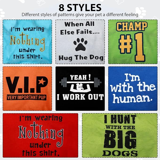 8 Pieces Dog Shirts Boy Funny Printed Puppy Clothes Summer Male Soft Dog Clothes Breathable Pet T Shirts Outfits Puppy Clothing Fit for Small and Medium Dogs(Small)