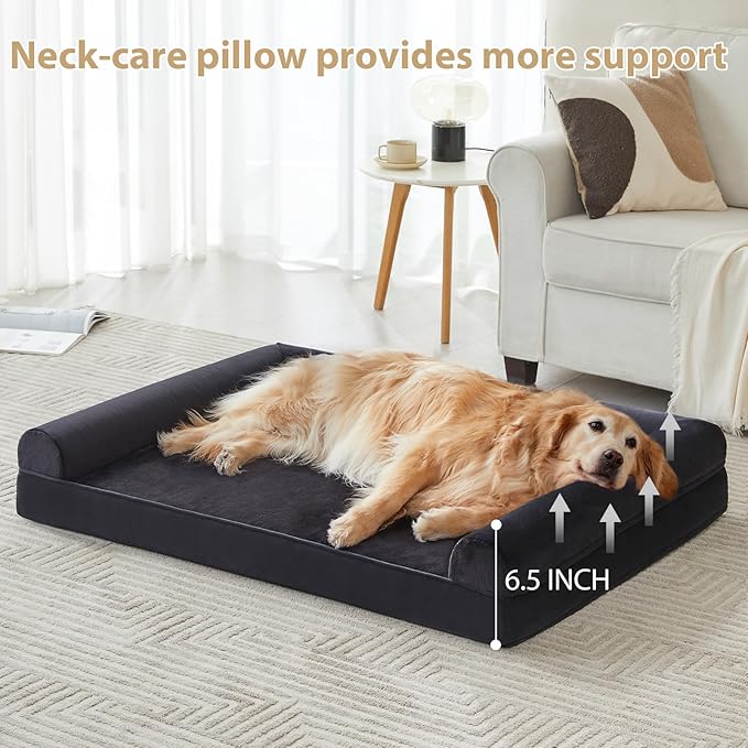 BFPETHOME Washable Dog Beds for Large Dogs, Orthopedic Dog Bed Large, Big Dog Couch Bed with Removable Washable Cover, Waterproof Lining and Nonskid Bottom, Egg-Crate Foam Pet Sofa Bed for Sleeping