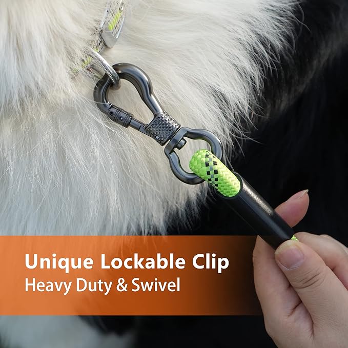 NTR Heavy Duty Dog Leash,15FT Long Rope Leash for Dog Training with Swivel Lockable Hook,Reflective Threads and Comfortable Handle for Walking,Hunting,Camping for Medium and Large Dog, Purple/Green