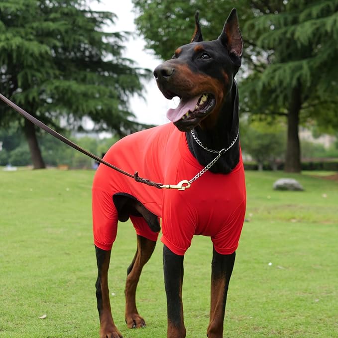 LoveLongLong Dog Jumpsuit with UV Protection and Quick-Dry Fabric for Spring Summer Pet Pajamas Red M