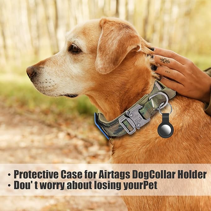 Tactical Nylon Collar - Heavy Duty Metal Buckle with Handle for Dog Training, with Patches (Camo, M)