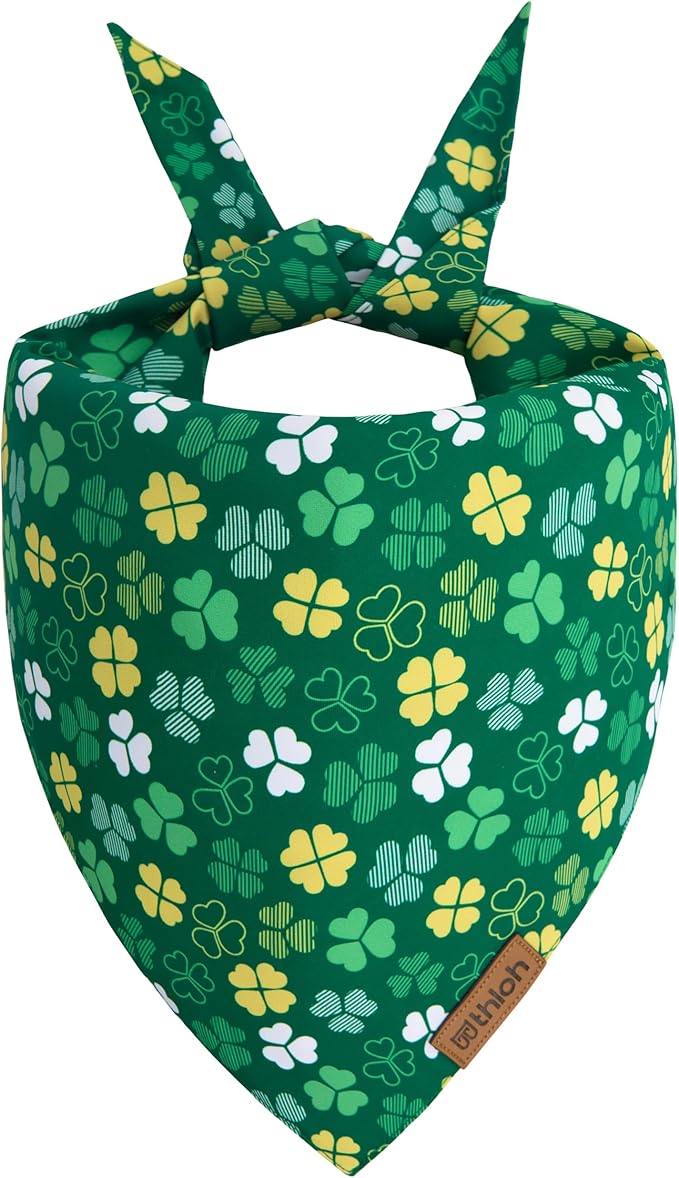 St. Patrick's Day Dog Bandana - 2 Pack Triangle Shamrock Dog Bandanas for Boys & Girls, Reversible Leprechaun Pet Scarf, Premium Durable Fabric, Holiday Bandana for Medium and Large Dogs (Large)