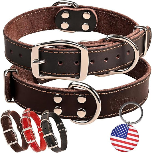 ADITYNA Heavy Duty Leather Dog Collar for Medium Dogs - Soft and Strong Collar for Walking, Training, Hiking, and Running (Medium: Fit 13" - 20" Neck, Brown)