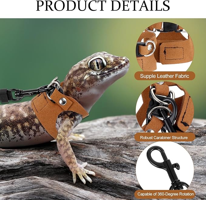 3Pcs Bearded Dragon Leash and Harness Set, Adjustable Lizard Leash Soft Small Animal Traction Rope, Vest Accessories for Squirrel Rat, Gecko, Bearded Dragon