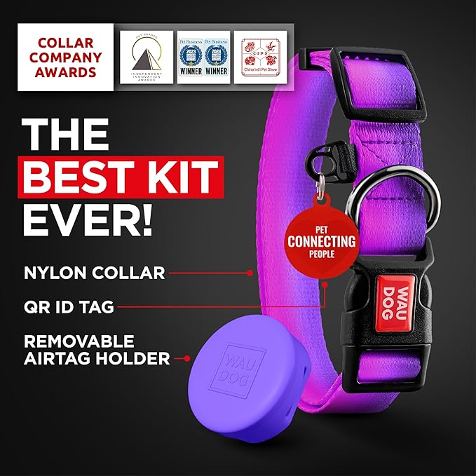 Airtag Dog Collar Nylon Dog Collar with Airtag Holder - Adjustable for Large Dogs, Small & Medium Dogs - Breakaway Puppy Collars for Large Breed Dogs - Boy & Girl Collars