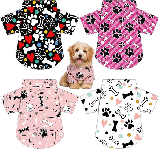Weewooday 4 Pieces Pet Summer T-Shirts Hawaii Style Floral Pet Dog Shirt Breathable Cool Clothes Beach Seaside Puppy Sweatshirt for Small Puppy(Bright Style,M)