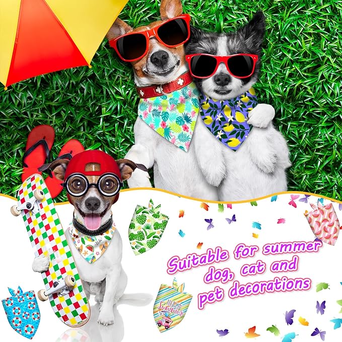 30Pcs Summer Dog Bandanas Bulk Hawaiian Dog Scarves Hawaii Fruit Triangle Puppy Bandanas Washable Adjustable Pet Bandana for Small Medium Large Dog Puppy Pet Grooming Accessories