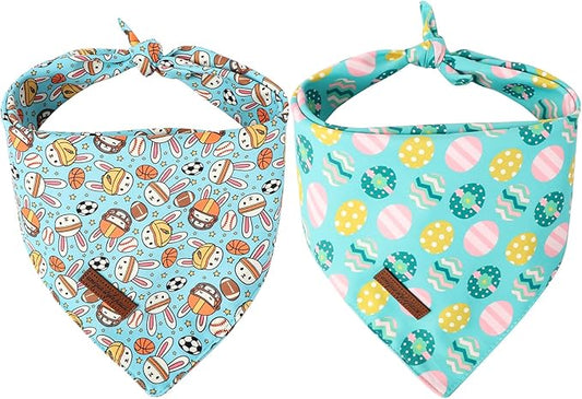Unique Style Paws Dog Easter Bandanas 2Pcs Washable Cotton Triangle Sports Rabbit Egg Dog Scarfs for Small Medium Large Dogs and Cats