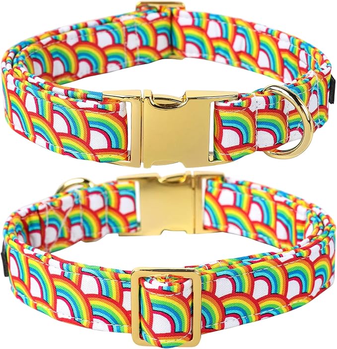 Lionet Paws Rainbow Dog Collar with Bowtie, Soft and Comfortable Adjustable LGBT Pride Bowtie Collar for X-Large Dogs Male Female Gift, Neck 16-26 inches