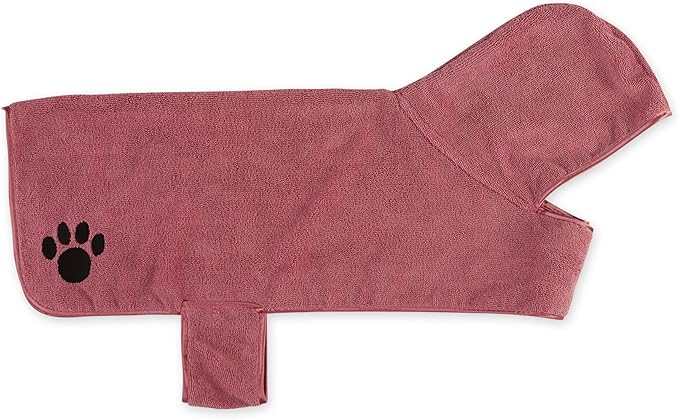 Bone Dry Pet Robe Collection Embroidered Absorbent Microfiber Bath Robe with Adjustable Closure, for Dogs & Cats, Large, Rose