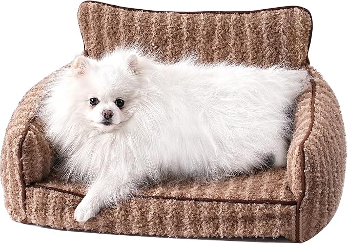 Mewoo Cat Beds for Indoor Cats, Cute Cat Couch Orthopedic Small Dog Bed with Removable Washable Cover, Dog Beds for Small Dogs Pet Couch with Non-Slip Bottom (26.0" L x 19.0" W x 11.8" Th, Brown)