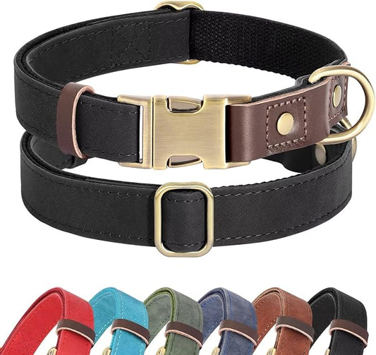 Didog Soft Padded Leather Dog Collar for Large Dogs, Classic Heavy Duty Dog Collars Adjustable with Quick Release Metal Buckle,Black,L Neck 15-23"