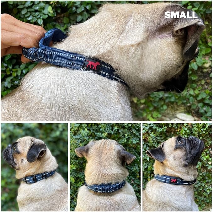 Tuff Pupper Heavy Duty Dog Collar with Handle | Ballistic Nylon Heavy Duty Collar | Padded Reflective Dog Collar with Adjustable Stainless Steel Hardware | Convenient Sizing for All Breeds