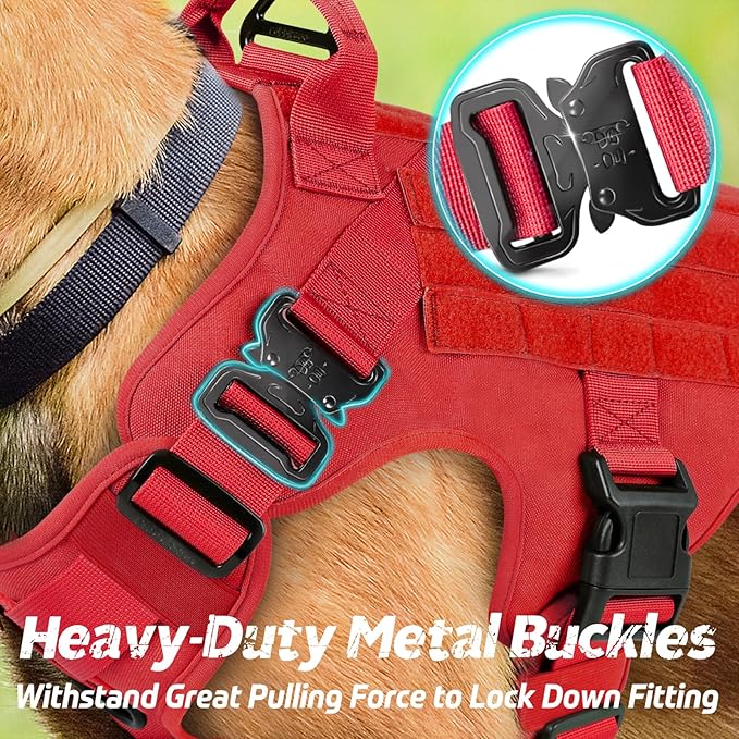 rabbitgoo Tactical Dog Harness for Large Dogs, Heavy Duty Dog Harness with Handle, No-Pull Service Dog Vest Large Breed, Adjustable Military Dog Vest Harness for Training Hunting Walking, Red, XL
