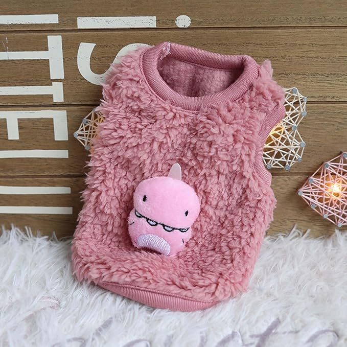 FLAdorepet 3 Packs Teacup Dog Cat XXS Clothes for Chihuahua Yorkie,Winter Warm Fleece Puppy Pet Clothes Sweater Shirt Vest for Mini Newborn Extra Small Dogs (Cute Dnosaur, XXXS(Pet Under 1LBS))