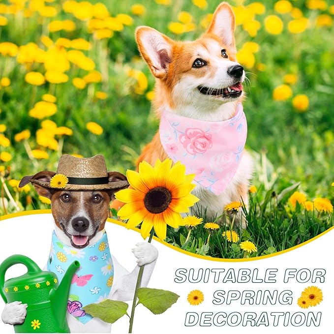 Silkfly 50 Pieces Summer Bandanas for Dog Bulk Adjustable Spring Triangle Scarf with Flower Floral Dog Bandanas Bibs Washable Pet Kerchief for Small Medium Large Pet Cat Costume Accessories Decoration