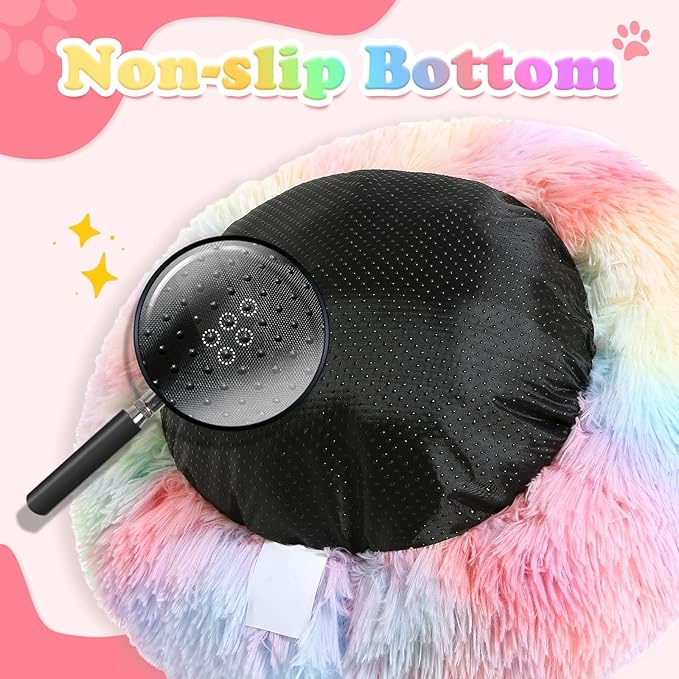 JOLLYVOGUE Dog & Cat Bed, Calming Anti-Anxiety Pet Bed for Small Dogs, Fluffy Donut Cushion for Small and Medium Pets (24")