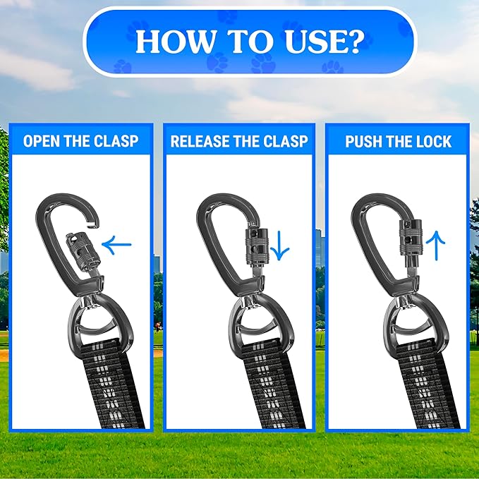 Double Dog Leash – Adjustable Length Long Leash for Dog Training – Dual Reflective Dog Leash with Non-Tangle Design – Heavy Duty Nylon and Metal Buckles – Ideal (Black, Large)