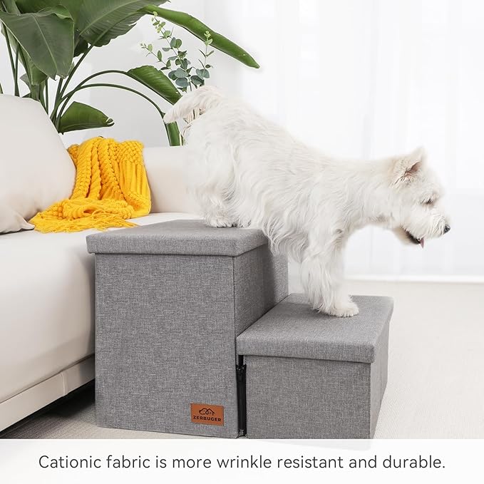 Dog Stairs with Storage 12" H, 2-Step Wider Dog Steps for Small/Medium/Large Dogs Cats, Folding Sturdy Pet Stairs Climbing Sofa Couch, Ramp for Car Hold Up to 150 lbs (Smok Grey, no Condo)