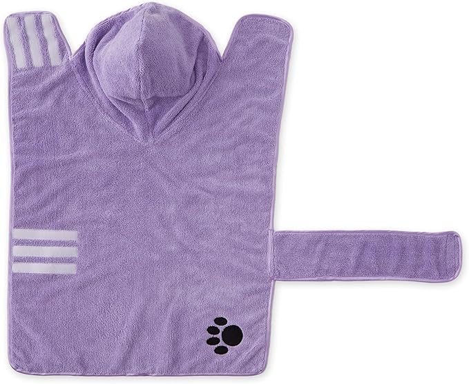 Bone Dry Pet Robe Collection, Embroidered Absorbent Microfiber Bath Robe with Adjustable Closure, for Dogs & Cats, Large, Lavender